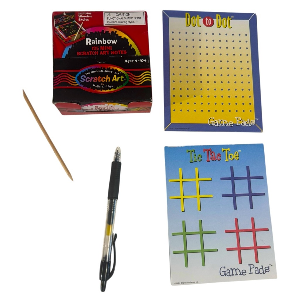 Game & art set rainbow scratch art notes dot to dot & tic tac toe